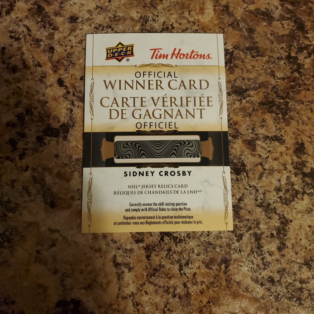 20-21 Tim Horton Sidney Crosby Jersey Relic